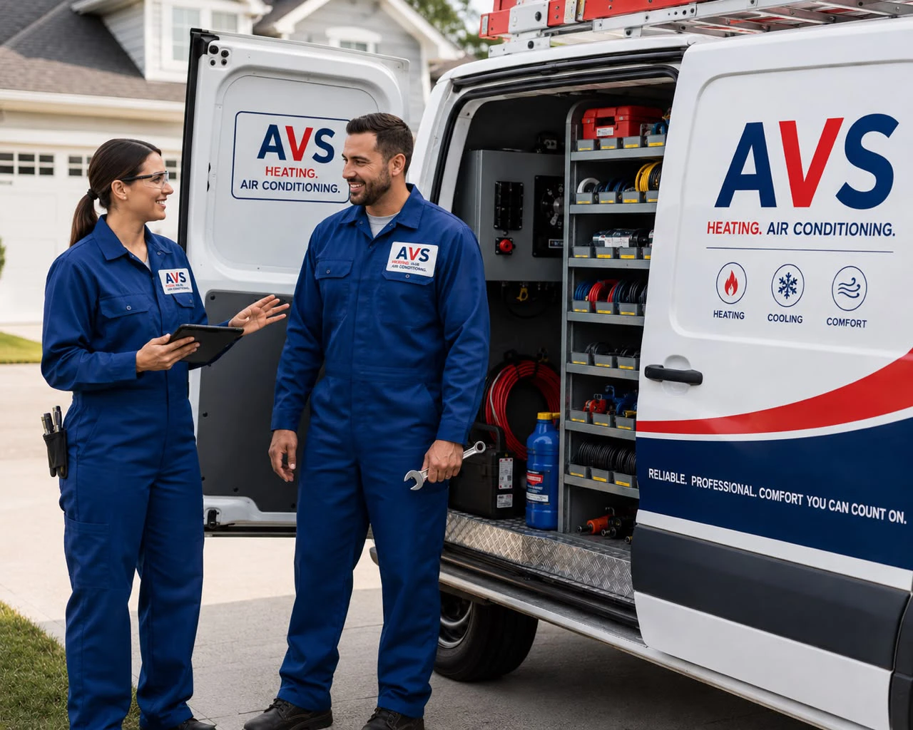 HVAC technician servicing an outdoor AC unit